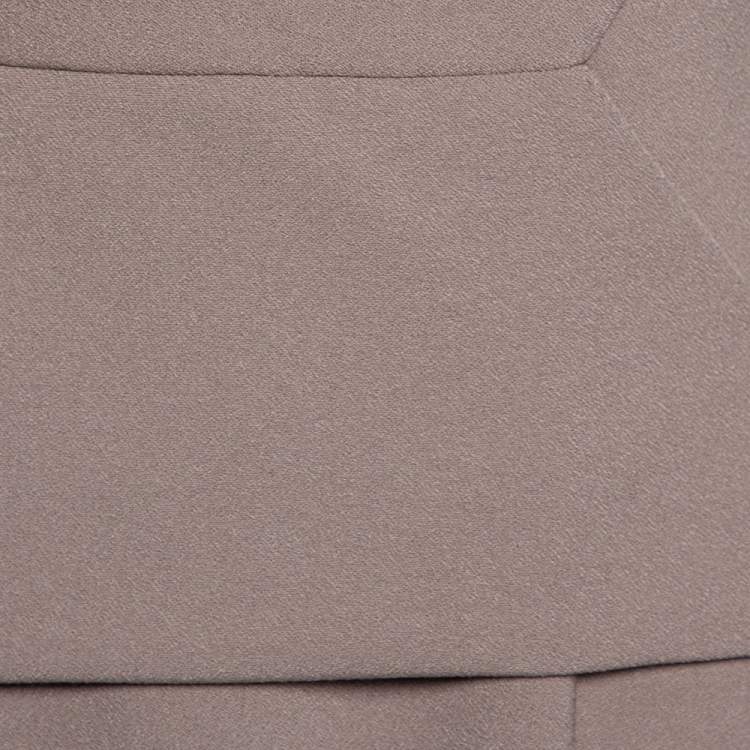 Pre Owned Roland Mouret Taupe Crepe Overlay Detailed Midi Dress L