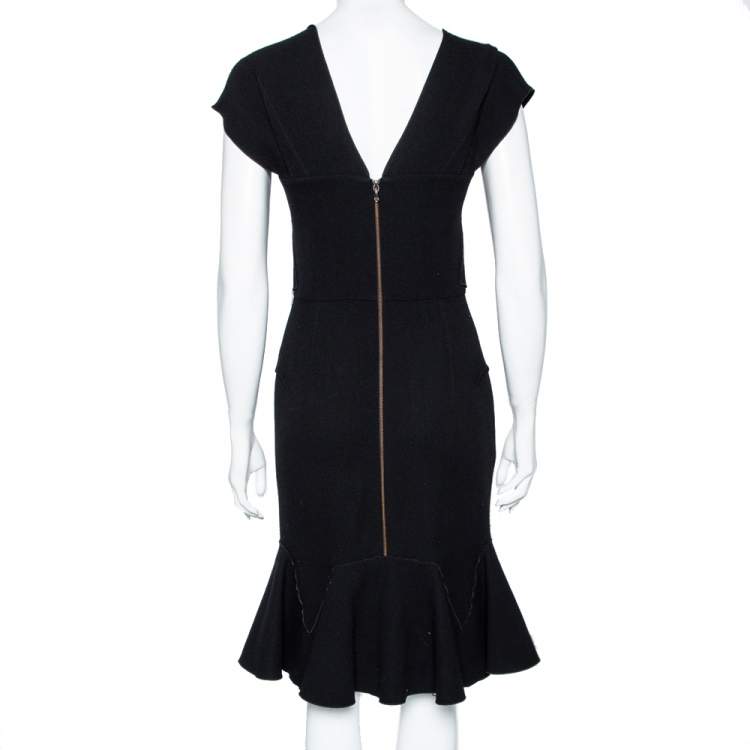 Pre Owned Roland Mouret Black Wool Peplum Hem Detail Dress M