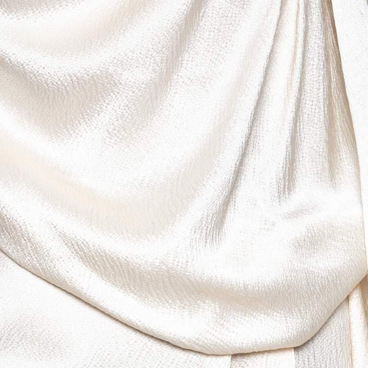 Pre Owned Roland Mouret Cream Textured Silk Draped Maxi Dress M