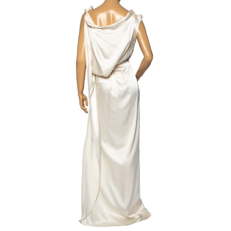 Pre Owned Roland Mouret Cream Textured Silk Draped Maxi Dress M