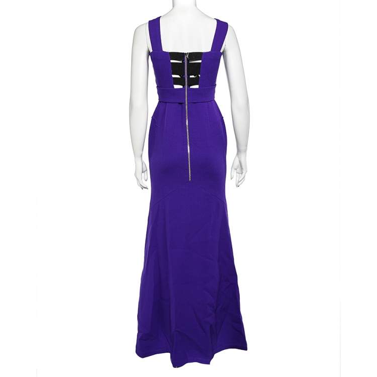 Pre Owned Roland Mouret Purple Wool Crepe Draped Sleeveless Gown M