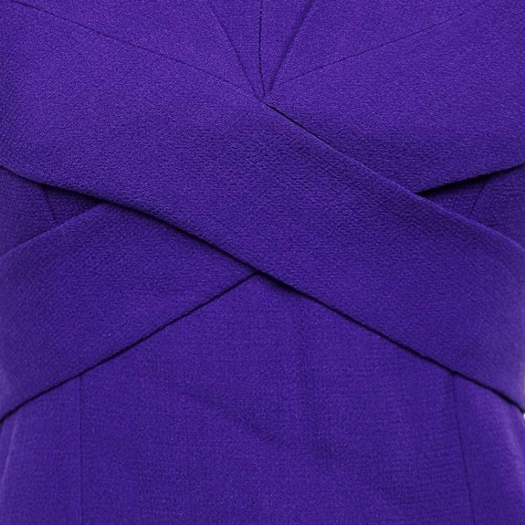 Pre Owned Roland Mouret Purple Wool Crepe Draped Sleeveless Gown M
