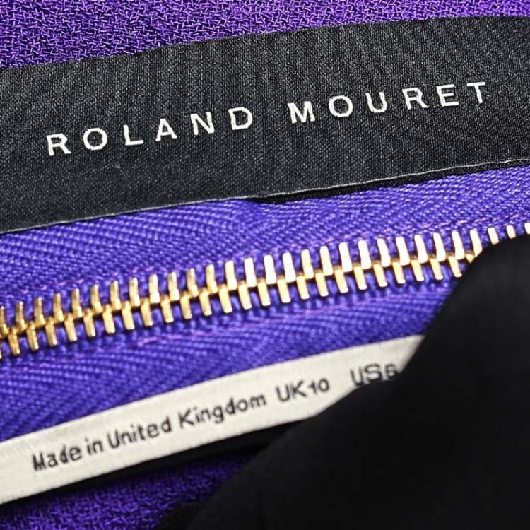 Pre Owned Roland Mouret Purple Wool Crepe Draped Sleeveless Gown M