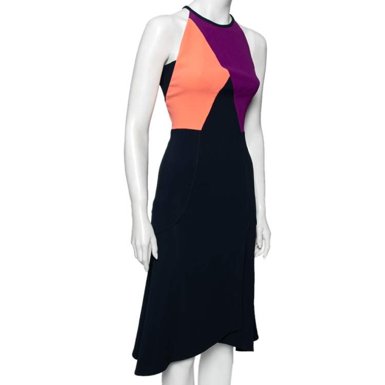 Pre Owned Roland Mouret Color Block Stretch Crepe Kennard Halter Dress S