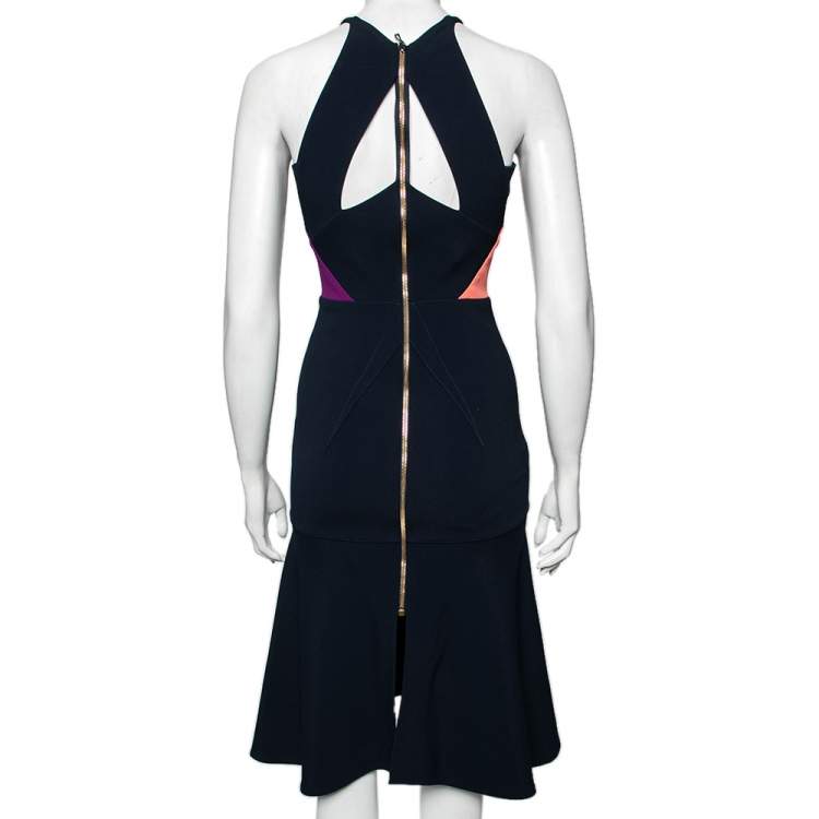 Pre Owned Roland Mouret Color Block Stretch Crepe Kennard Halter Dress S