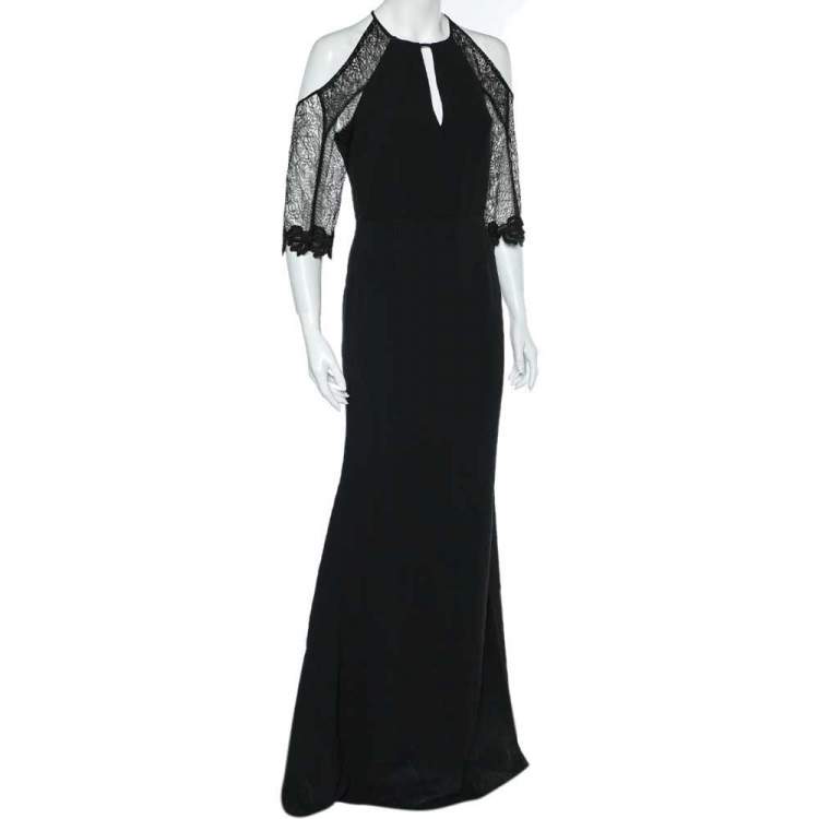 Pre Owned Roland Mouret Black Crepe & Lace Paneled Carrington Gown M
