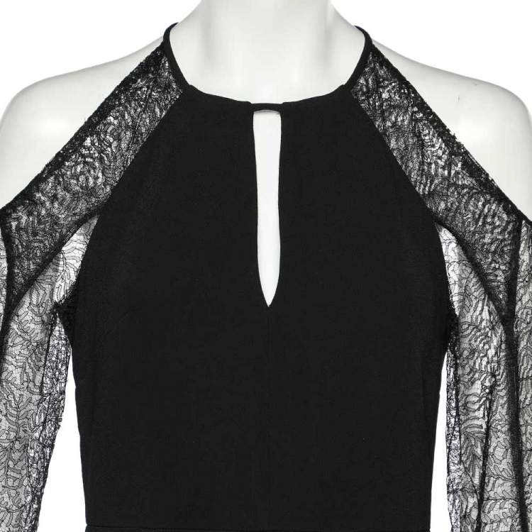 Pre Owned Roland Mouret Black Crepe & Lace Paneled Carrington Gown M
