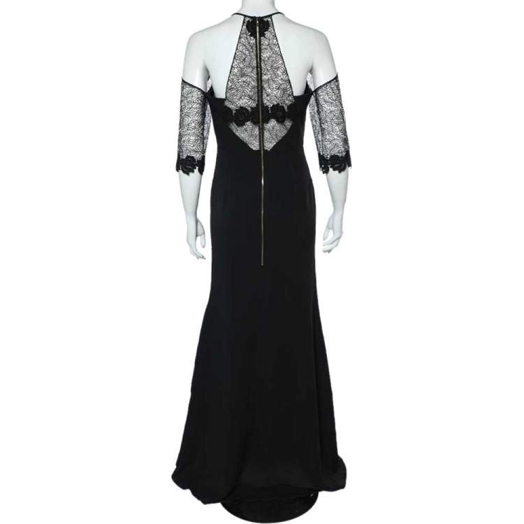 Pre Owned Roland Mouret Black Crepe & Lace Paneled Carrington Gown M