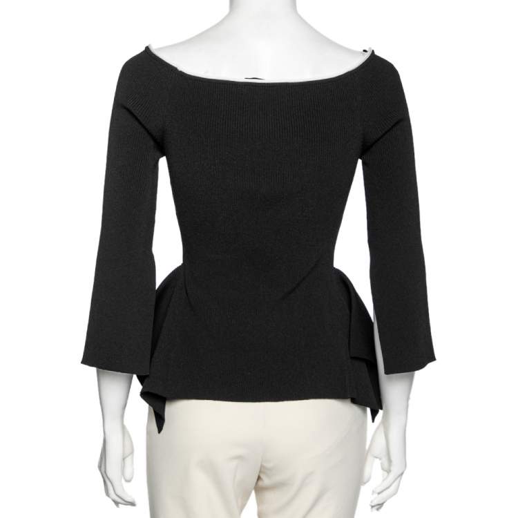 Pre Owned Roland Mouret Black Rib Knit Off Shoulder Long Sleeve Top M