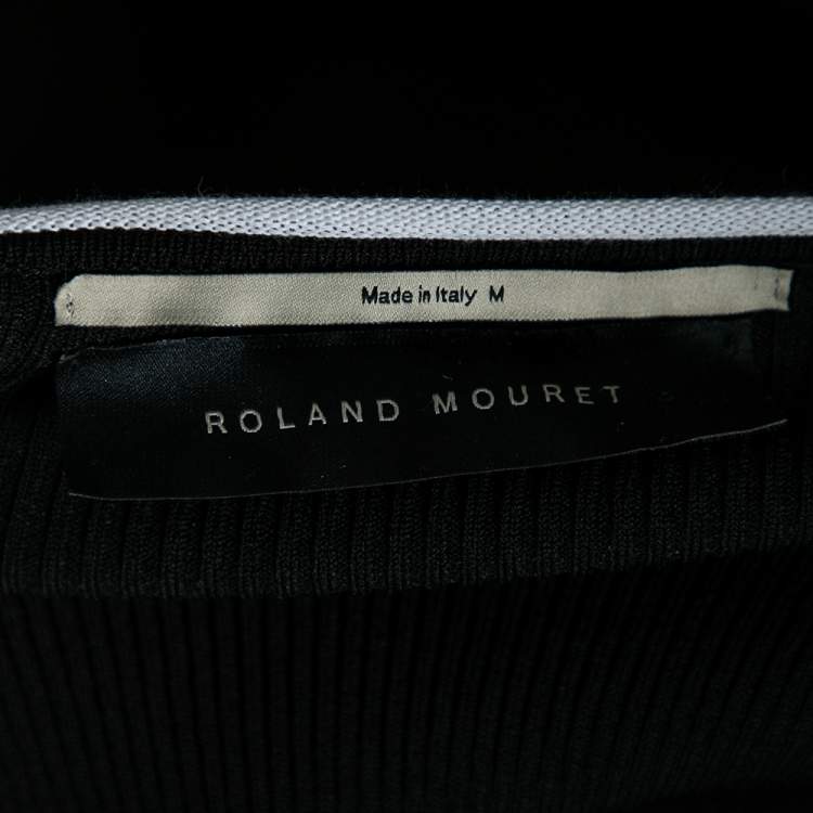 Pre Owned Roland Mouret Black Rib Knit Off Shoulder Long Sleeve Top M