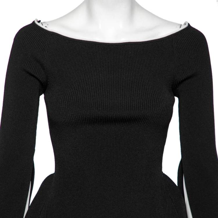 Pre Owned Roland Mouret Black Rib Knit Off Shoulder Long Sleeve Top M