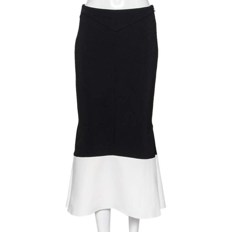 Pre Owned Roland Mouret Black Crepe Contrast Paneled Midi Skirt M