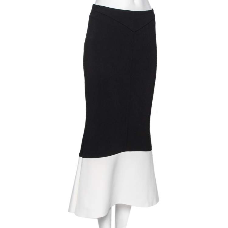 Pre Owned Roland Mouret Black Crepe Contrast Paneled Midi Skirt M