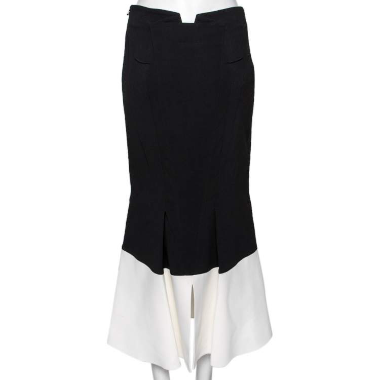 Pre Owned Roland Mouret Black Crepe Contrast Paneled Midi Skirt M
