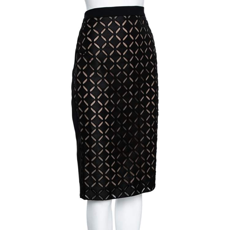 مملوكة مسبقًا Roland Mouret Black Laser Cut Sitona Pencil Skirt L