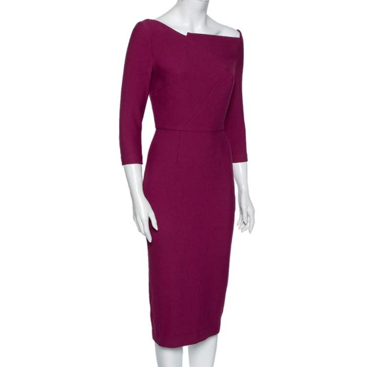 Pre Owned Roland Mouret Purple Crepe Midi Dress M