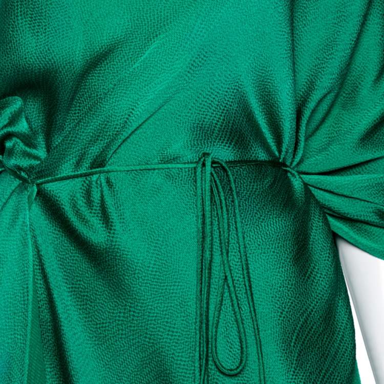 Pre Owned Roland Mouret Green Textured Silk Draped Side Slit Dresses S