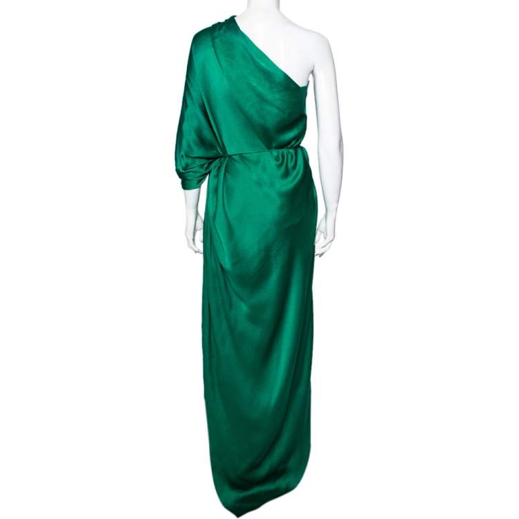 Pre Owned Roland Mouret Green Textured Silk Draped Side Slit Dresses S