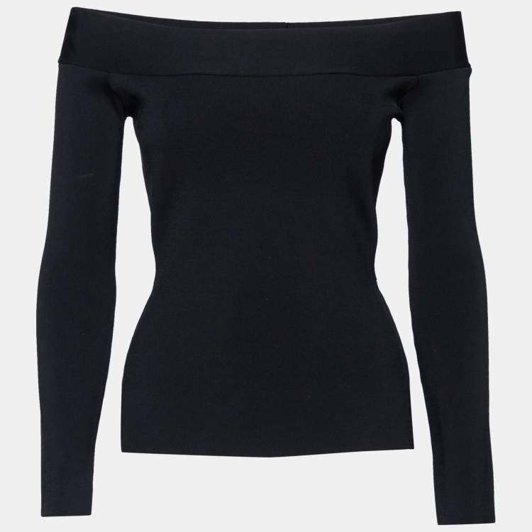 Pre Owned Roland Mouret Black Knit Off-Shoulder Long Sleeve Top S