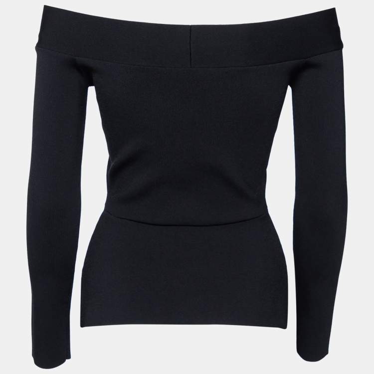 Pre Owned Roland Mouret Black Knit Off-Shoulder Long Sleeve Top S