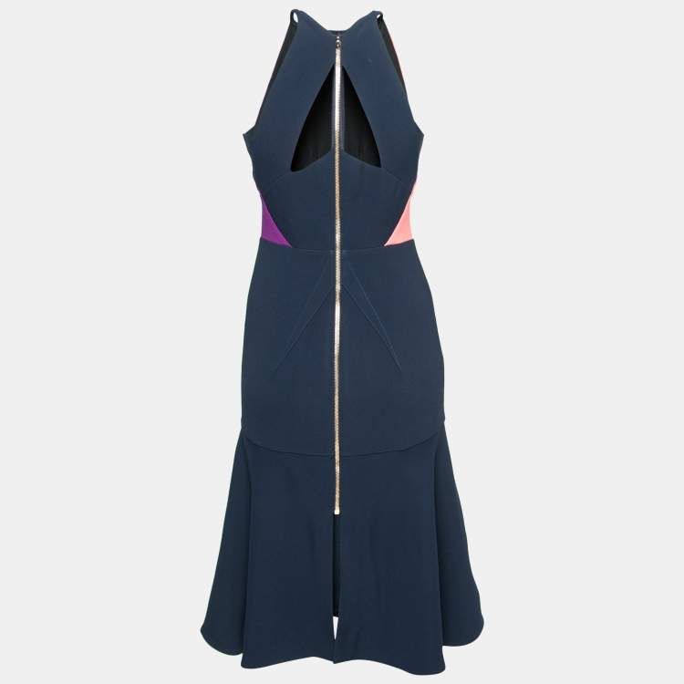 Pre Owned Roland Mouret Color Block Stretch Crepe Kennard Halter Dress M