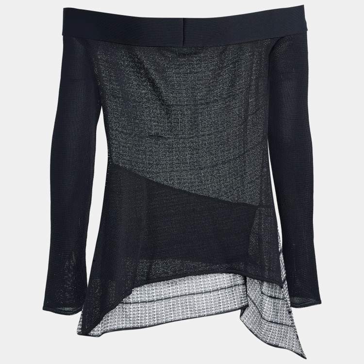 Pre Owned Roland Mouret Black/White Knit Off-Shoulder Top L