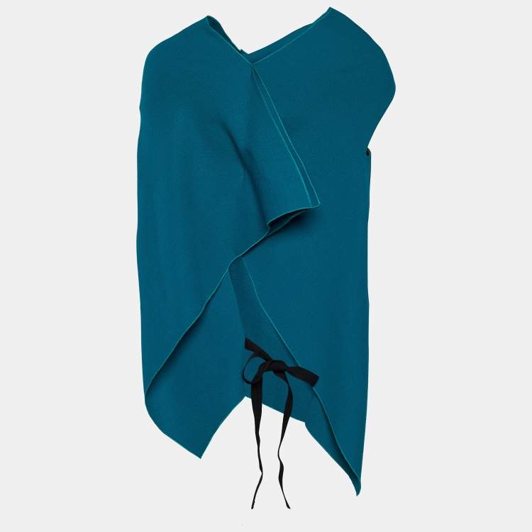 مملوكة مسبقًا Roland Mouret Green Wool Asymmetric Draped Eugene Top L