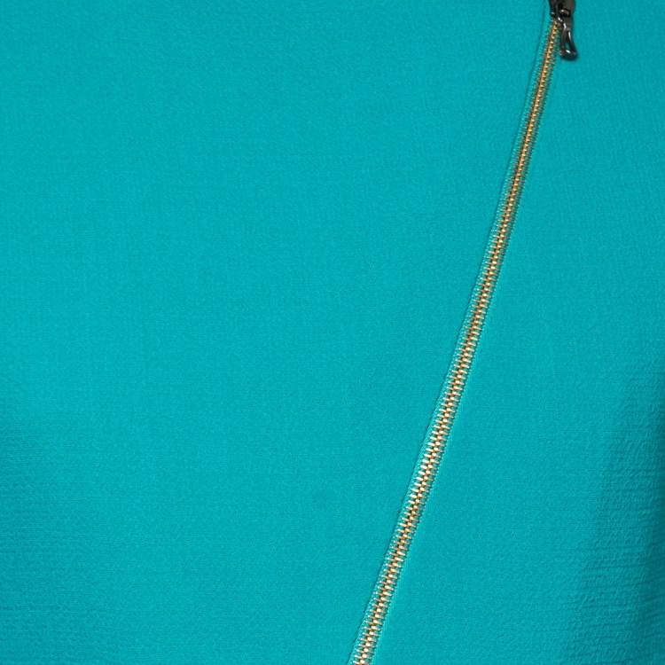 Pre Owned Roland Mouret Turquoise Blue Wool Zip Front Cropped Jacket M