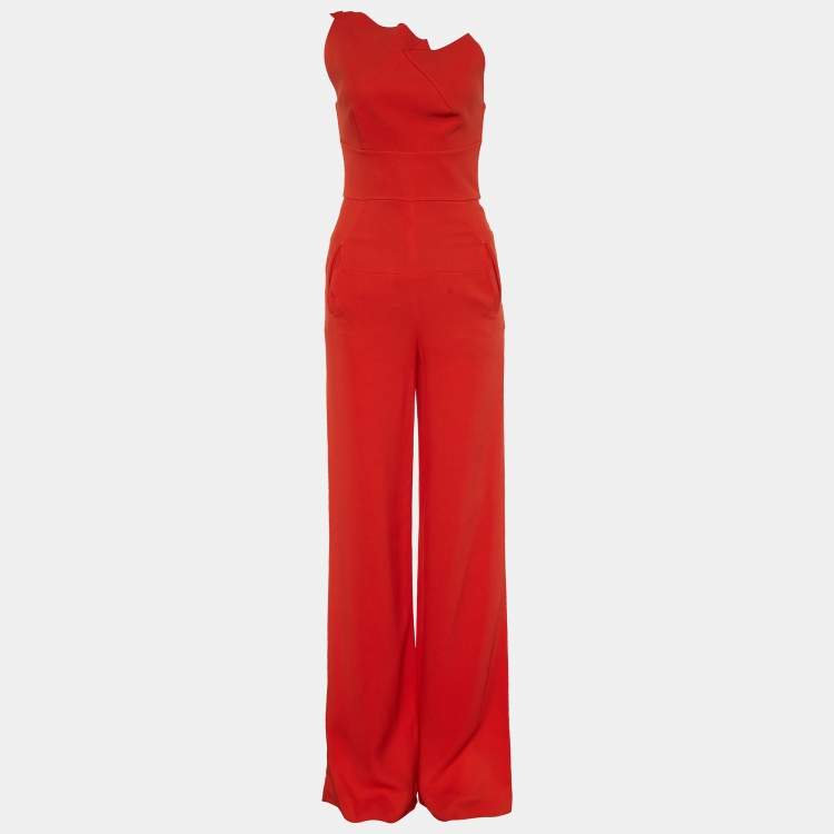 Pre Owned Roland Mouret Red Crepe Colston One Shoulder Jumpsuit S