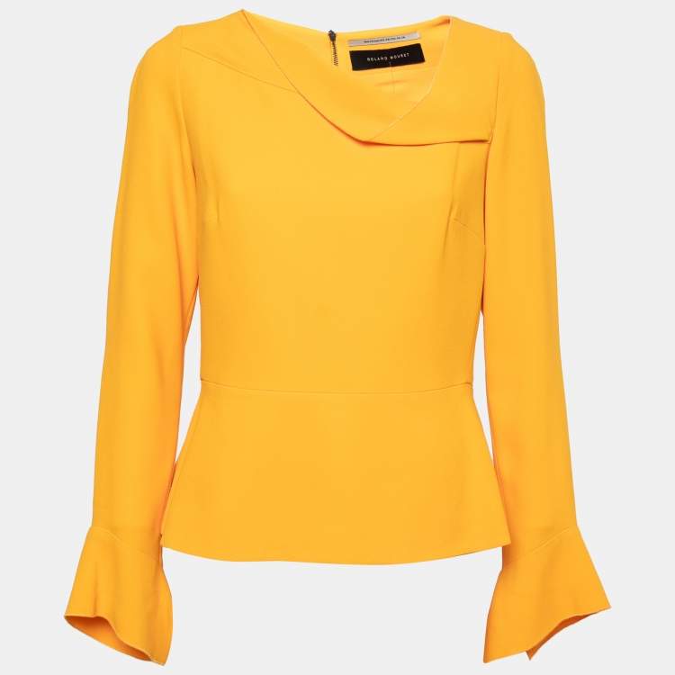 Pre Owned Roland Mouret Yellow Crepe Asymmetric Neck Top L