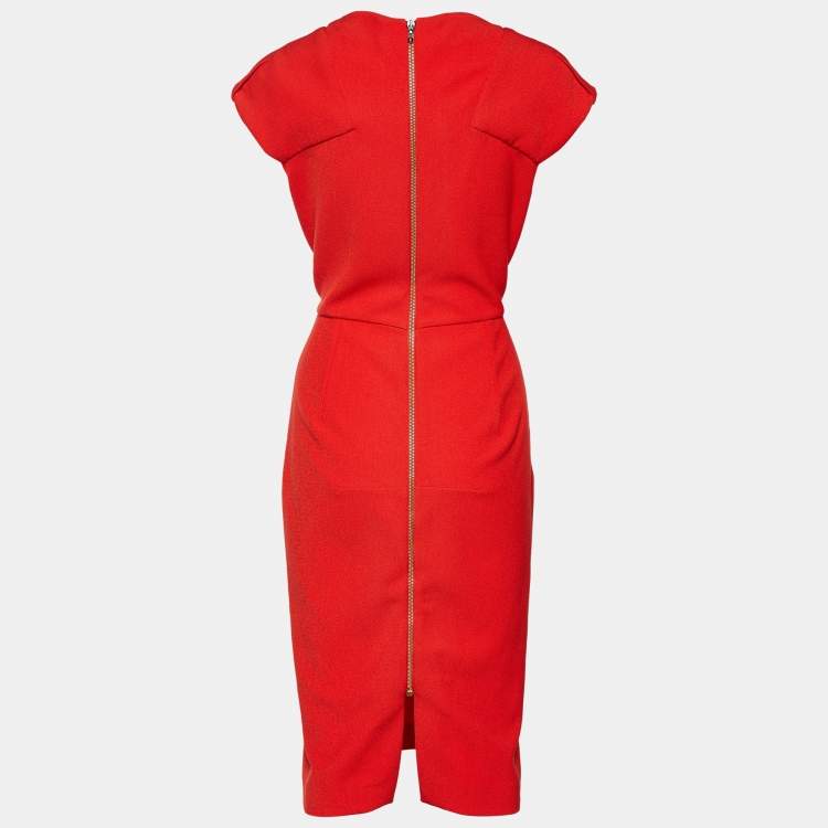 Pre Owned Roland Mouret Red Crepe Paneled Midi Dress M