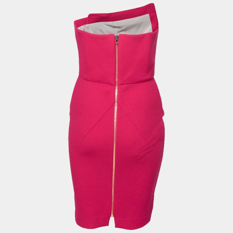 Pre Owned Roland Mouret Cherry Pink Crepe Asymmetrical Strapless Dress M
