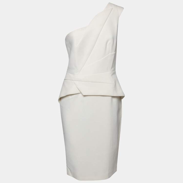 Pre Owned Roland Mouret Off White Wool Lyford One-Shoulder Midi Dress L