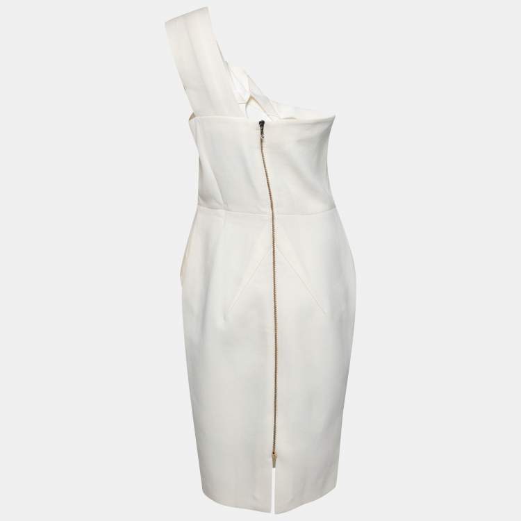 Pre Owned Roland Mouret Off White Wool Lyford One-Shoulder Midi Dress L