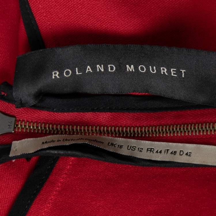 Pre Owned Roland Mouret Red Cotton Folded Shoulder Myrtha Sheath Dress L
