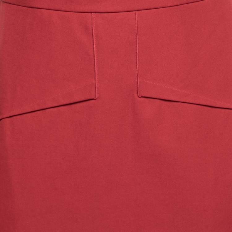 Pre Owned Roland Mouret Red Cotton Folded Shoulder Myrtha Sheath Dress L