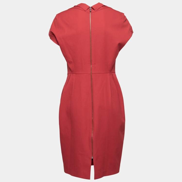 Pre Owned Roland Mouret Red Cotton Folded Shoulder Myrtha Sheath Dress L