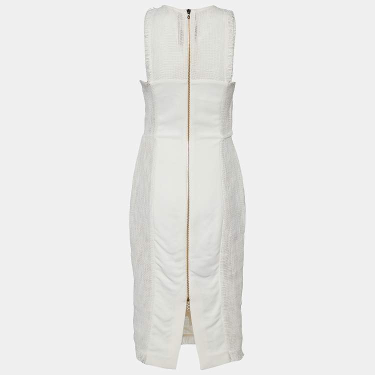 Pre Owned Roland Mouret White Cotton Cutwork Detail Sleeveless Midi Dress M