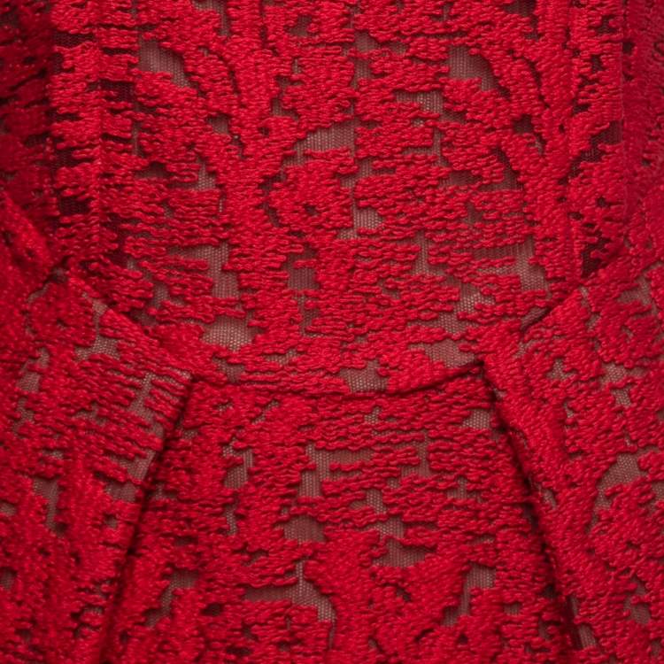 Pre Owned Roland Mouret Red Embroidered Tulle Skater Mini Dress M