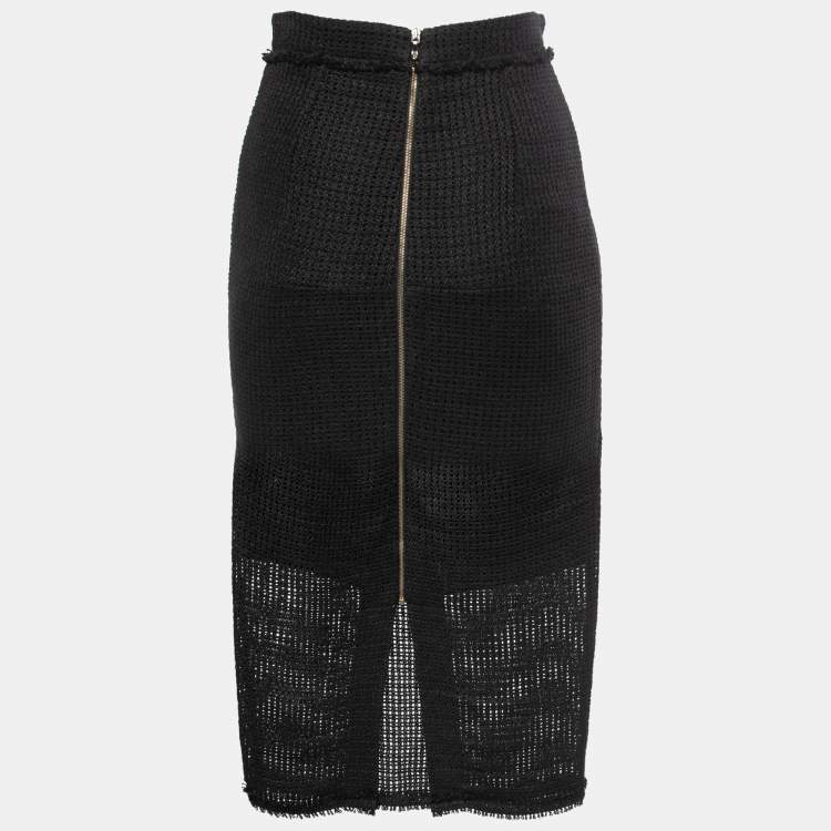 Pre Owned Roland Mouret Black Linen Mesh Midi Skirt S