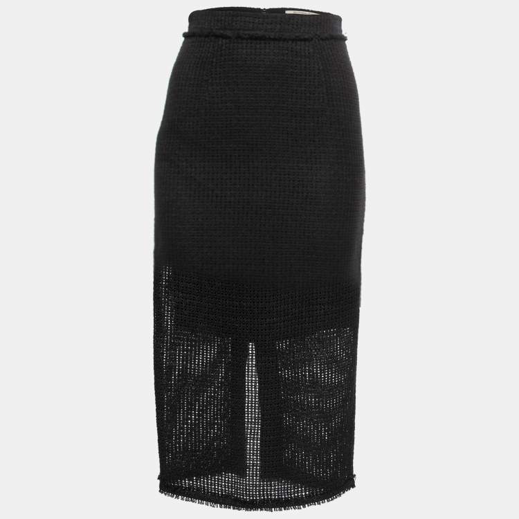Pre Owned Roland Mouret Black Linen Mesh Midi Skirt S