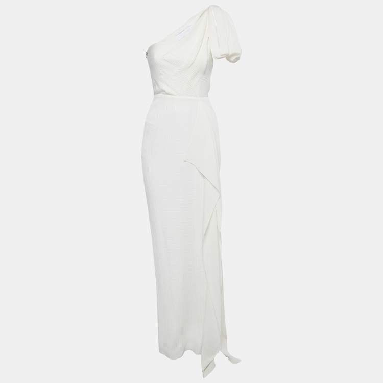 Pre Owned Roland Mouret Cream Silk Cloque One Shoulder Bow Belhaven Gown S