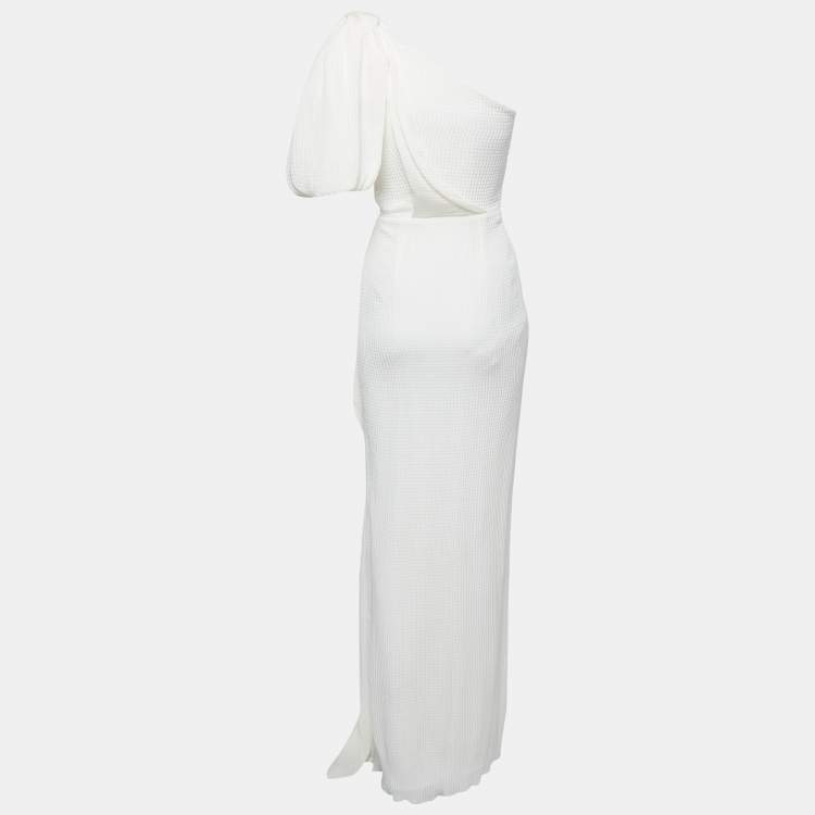 Pre Owned Roland Mouret Cream Silk Cloque One Shoulder Bow Belhaven Gown S