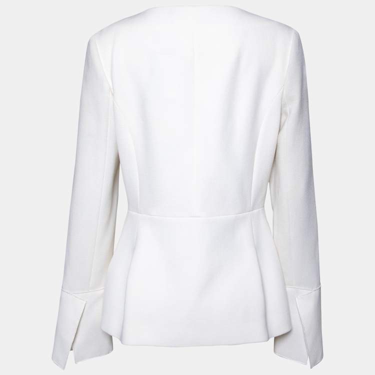 Pre Owned Roland Mouret White Crepe Zip Front Jacket M