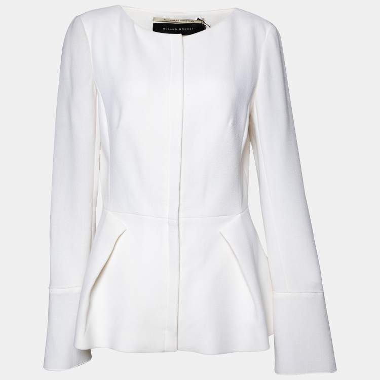 Pre Owned Roland Mouret White Crepe Zip Front Jacket M