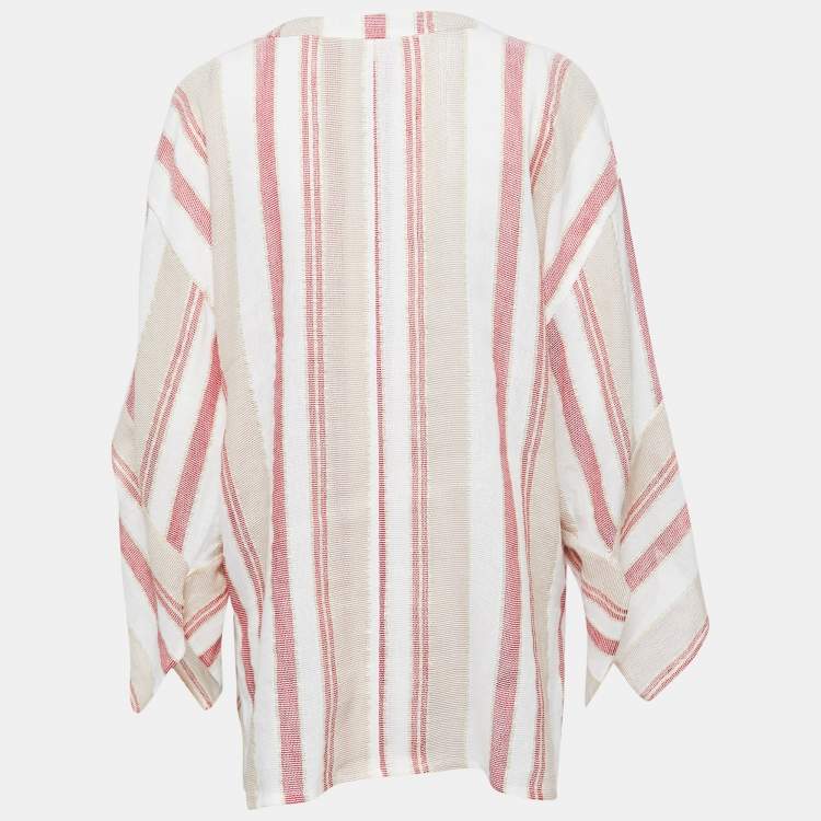 Pre Owned Roland Mouret White Striped Linen Blend Oversized Blouse M