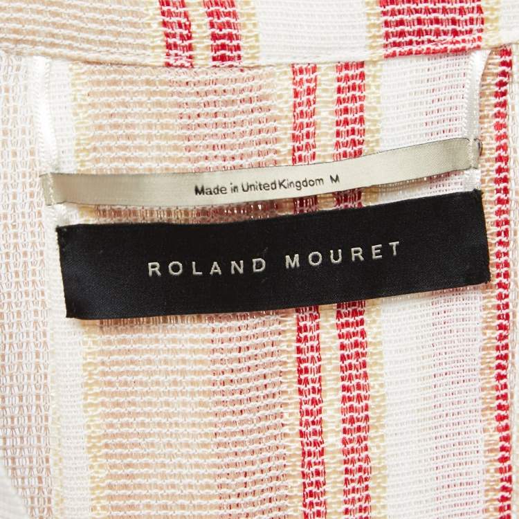 Pre Owned Roland Mouret White Striped Linen Blend Oversized Blouse M