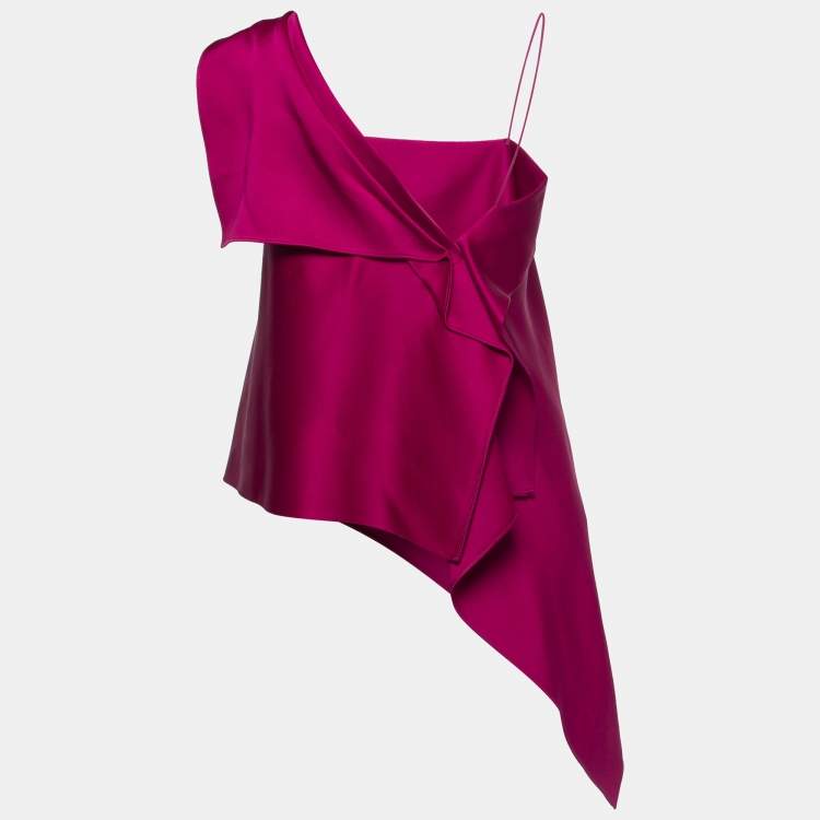 Pre Owned Roland Mouret Purple Crepe Asymmetrical Hem One Shoulder Top M
