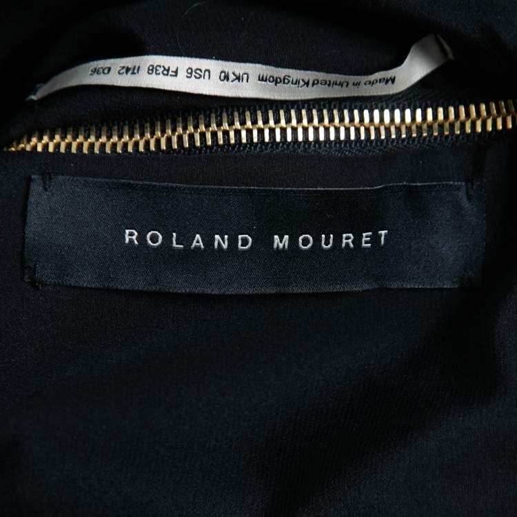 Pre Owned Roland Mouret Black/Cream Duchess Satin Peplum Draped Ruffle Detail Strapless Gown M