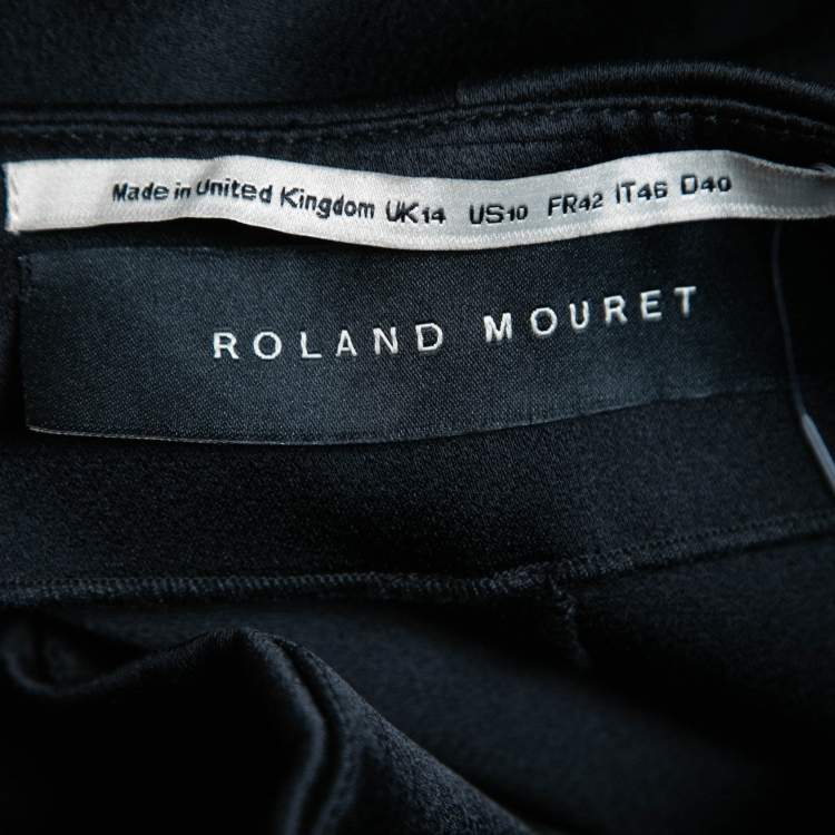 Pre Owned Roland Mouret Black Crepe Satin High Waist Flared Trousers L